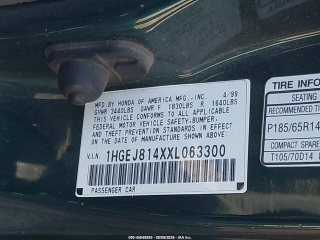 Продаж на аукціоні авто 1999 Honda Civic Ex, vin: 1HGEJ814XXL063300, номер лоту: 45048585