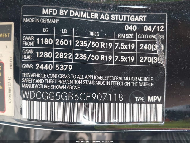 Продаж на аукціоні авто 2012 Mercedes-benz Glk 350, vin: WDCGG5GB6CF907118, номер лоту: 45048597