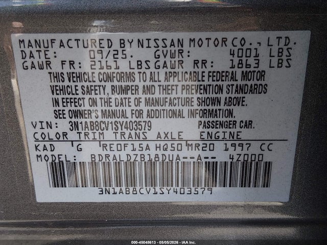 Nissan SENTRA SV 2025 3N1AB8CV1SY403579 Image 9