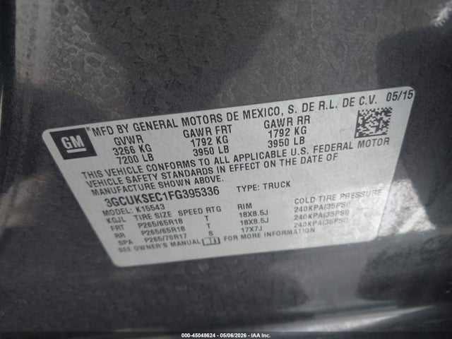 2015 Chevrolet Silverado 1500 2lz მანქანა იყიდება აუქციონზე, vin: 3GCUKSEC1FG395336, აუქციონის ნომერი: 45048624
