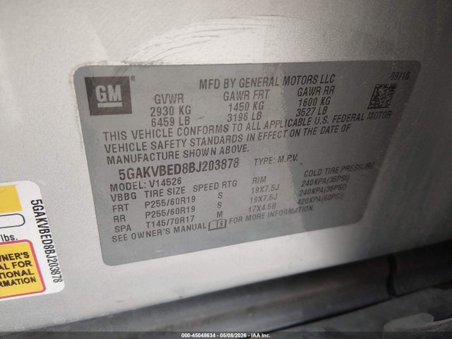 Продажа на аукционе авто 2011 Buick Enclave 1xl, vin: 5GAKVBED8BJ203878, номер лота: 45048634