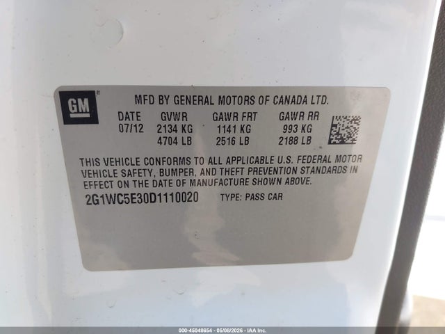 Aukcja sprzedaży 2013 Chevrolet Impala Ltz, vin: 2G1WC5E30D1110020, numer aukcji: 45048654