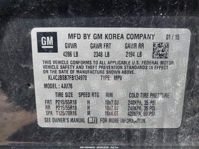 Auction sale of the 2015 Buick Encore Convenience, vin: KL4CJBSB7FB134970, lot number: 45048655