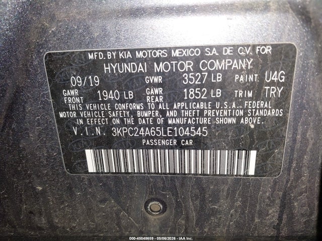 45048659 :رقم المزاد ، 3KPC24A65LE104545 vin ، 2020 Hyundai Accent Se مزاد بيع