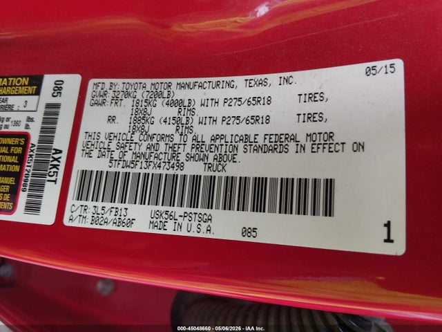 Aukcja sprzedaży 2015 Toyota Tundra Sr5 5.7l V8, vin: 5TFDW5F13FX473498, numer aukcji: 45048660