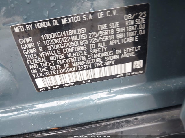 2024 Honda Hr-v Awd Sport/awd Sport W/o Bsi მანქანა იყიდება აუქციონზე, vin: 3CZRZ2H50RM722324, აუქციონის ნომერი: 45048662