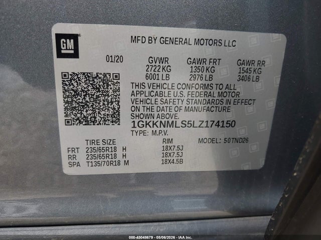 Aukcja sprzedaży 2020 Gmc Acadia Fwd Slt, vin: 1GKKNMLS5LZ174150, numer aukcji: 45048679