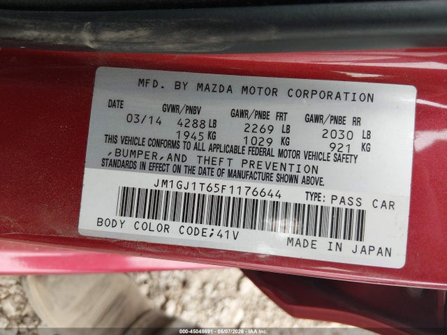 Продажа на аукционе авто 2015 Mazda Mazda6 I Touring, vin: JM1GJ1T65F1176644, номер лота: 45048691