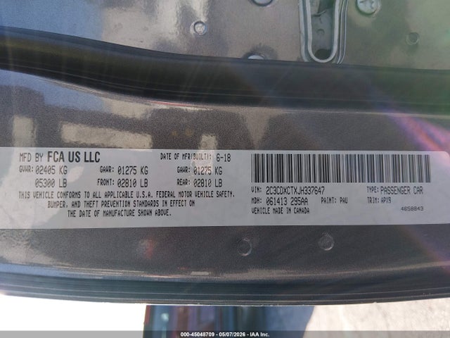 Продажа на аукционе авто 2018 Dodge Charger R/t Rwd, vin: 2C3CDXCTXJH337647, номер лота: 45048709