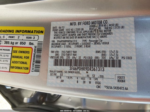 Продажа на аукционе авто 2013 Ford Fusion Se, vin: 3FA6P0HR9DR361313, номер лота: 45048732