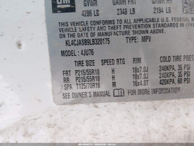 Aukcja sprzedaży 2020 Buick Encore Fwd Preferred, vin: KL4CJASB9LB320175, numer aukcji: 45048733