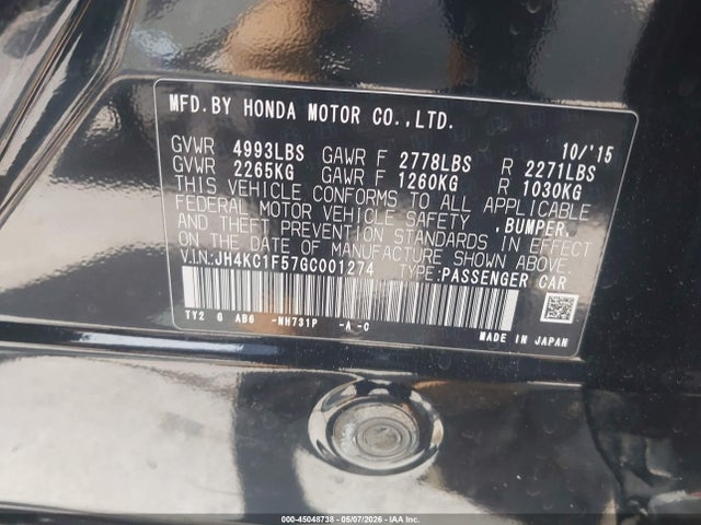 Aukcja sprzedaży 2016 Acura Rlx Technology Package, vin: JH4KC1F57GC001274, numer aukcji: 45048738