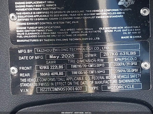 Продажа на аукционе авто 2025 Zhilong Q-max, vin: HZ2TCDMN0S1001407, номер лота: 45048757
