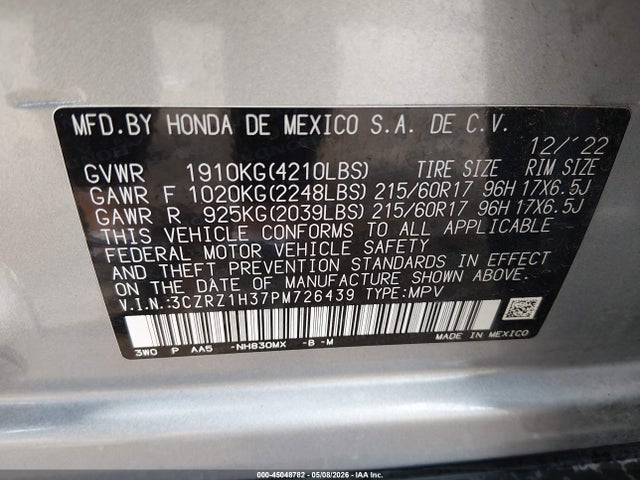 3CZRZ1H37PM726439 Honda Hr-v 2wd Lx