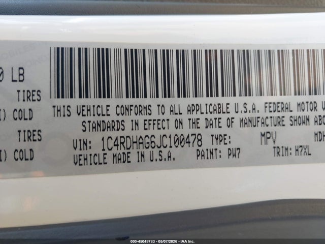 1C4RDHAG6JC100478 Dodge Durango Sxt