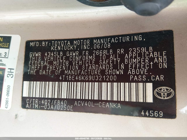Aukcja sprzedaży 2009 Toyota Camry Le, vin: 4T1BE46K69U321200, numer aukcji: 45048790