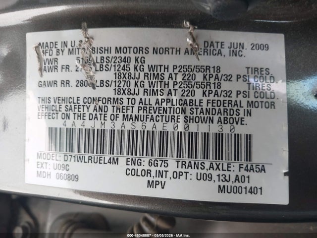 Продаж на аукціоні авто 2010 Mitsubishi Endeavor Se, vin: 4A4JM3AS6AE001130, номер лоту: 45048807