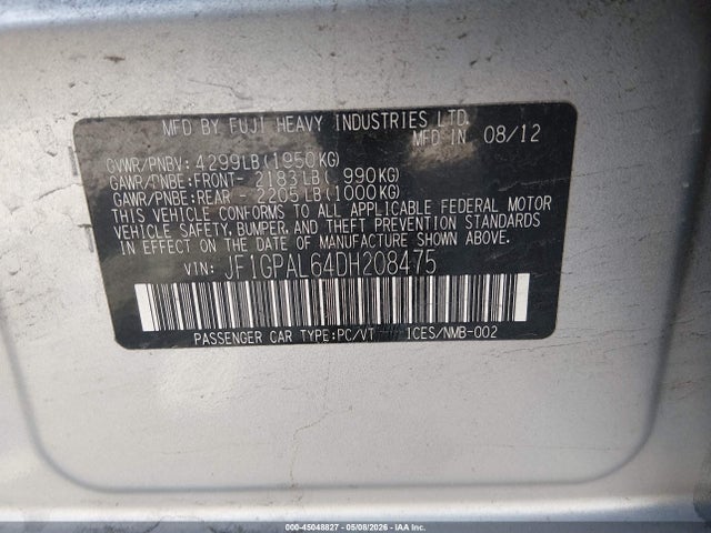 Продаж на аукціоні авто 2013 Subaru Impreza 2.0i Sport Premium, vin: JF1GPAL64DH208475, номер лоту: 45048827