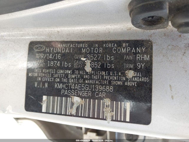 Продажа на аукционе авто 2016 Hyundai Accent Se, vin: KMHCT4AE5GU139688, номер лота: 45048829