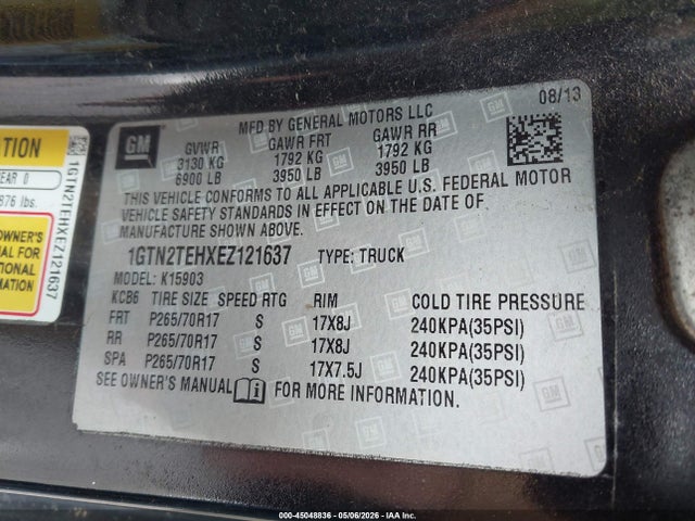 Продажа на аукционе авто 2014 Gmc Sierra 1500, vin: 1GTN2TEHXEZ121637, номер лота: 45048836