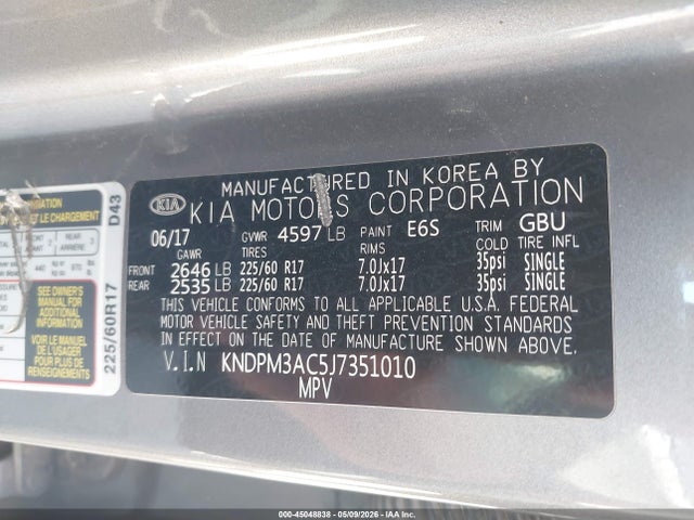 Продажа на аукционе авто 2018 Kia Sportage Lx, vin: KNDPM3AC5J7351010, номер лота: 45048838