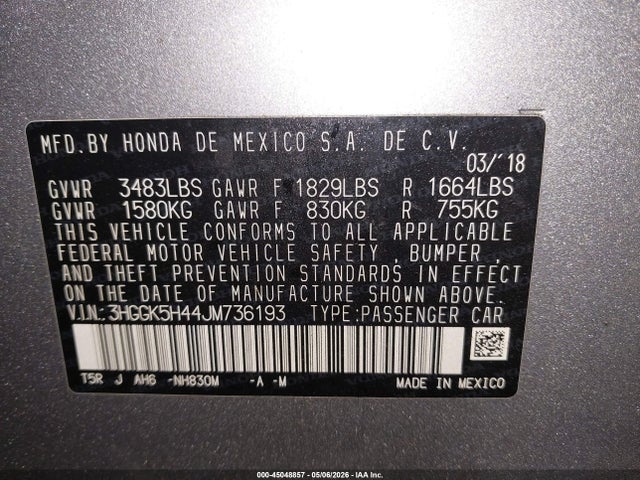 Aukcja sprzedaży 2018 Honda Fit Lx, vin: 3HGGK5H44JM736193, numer aukcji: 45048857