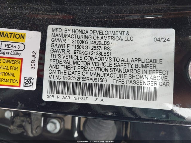 1HGCY2F55RA061566 Honda Accord Hybrid Sport