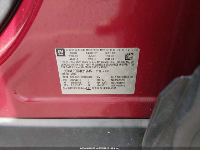 Aukcja sprzedaży 2018 Gmc Terrain Slt, vin: 3GKALPEX8JL219615, numer aukcji: 45048876