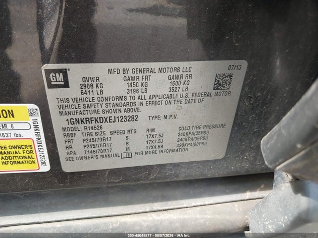 Продаж на аукціоні авто 2014 Chevrolet Traverse Ls, vin: 1GNKRFKDXEJ123282, номер лоту: 45048877