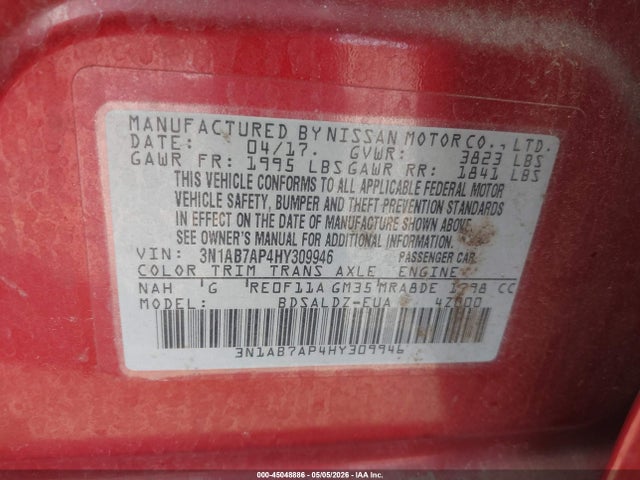 45048886 :رقم المزاد ، 3N1AB7AP4HY309946 vin ، 2017 Nissan Sentra Sv مزاد بيع