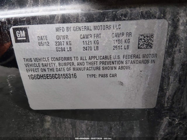 2012 Cadillac Cts Luxury მანქანა იყიდება აუქციონზე, vin: 1G6DH5E56C0155316, აუქციონის ნომერი: 45048898