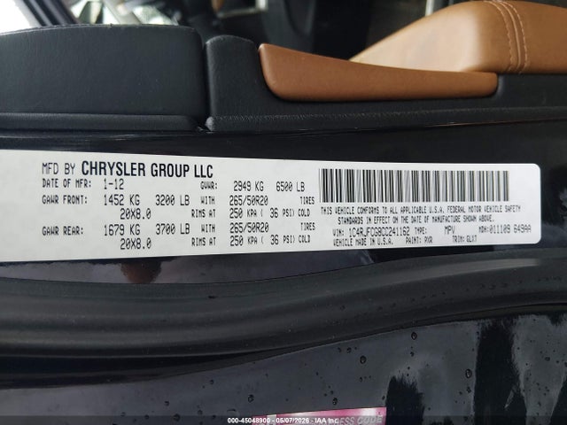 2012 Jeep Grand Cherokee Overland მანქანა იყიდება აუქციონზე, vin: 1C4RJFCG8CC241162, აუქციონის ნომერი: 45048900