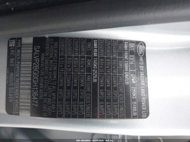SALVP2BG0GH136477 Land Rover Range Rover Evoque Se/se Premium