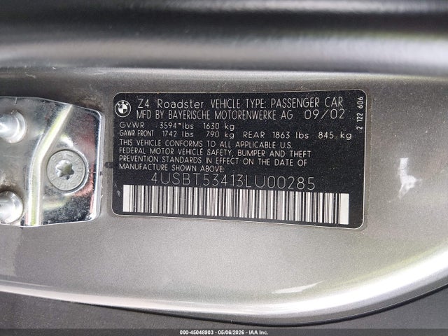Aukcja sprzedaży 2003 Bmw Z4 3.0i, vin: 4USBT53413LU00285, numer aukcji: 45048903