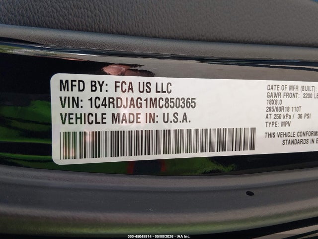 Продажа на аукционе авто 2021 Dodge Durango Sxt Plus Awd, vin: 1C4RDJAG1MC850365, номер лота: 45048914