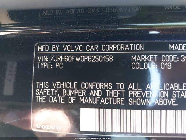 2023 Volvo S60 Recharge Plug-in Hybrid T8 Plus Dark Theme მანქანა იყიდება აუქციონზე, vin: 7JRH60FW0PG250158, აუქციონის ნომერი: 45048923