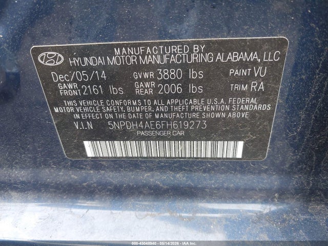 Продажа на аукционе авто 2015 Hyundai Elantra Se, vin: 5NPDH4AE6FH619273, номер лота: 45048940