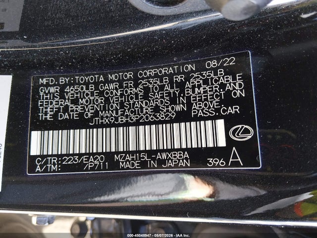 Aukcja sprzedaży 2023 Lexus Ux 250h, vin: JTHX9JBH3P2063829, numer aukcji: 45048947
