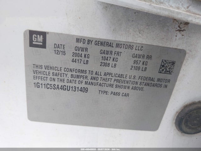 Продаж на аукціоні авто 2016 Chevrolet Malibu Limited Lt, vin: 1G11C5SA4GU131409, номер лоту: 45048959