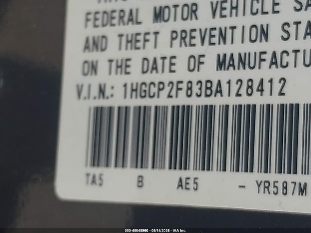 Продажа на аукционе авто 2011 Honda Accord 2.4 Ex-l, vin: 1HGCP2F83BA128412, номер лота: 45048960
