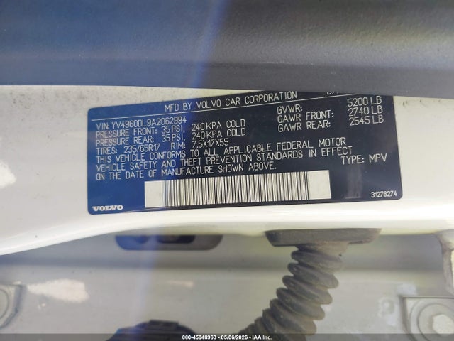 45048963 :رقم المزاد ، YV4960DL9A2062994 vin ، 2010 Volvo Xc60 3.2 مزاد بيع