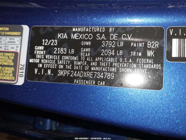 Продаж на аукціоні авто 2024 Kia Forte Lxs, vin: 3KPF24ADXRE734789, номер лоту: 45048967