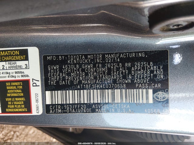 Продаж на аукціоні авто 2014 Toyota Camry Se, vin: 4T1BF1FK4EU370658, номер лоту: 45048976