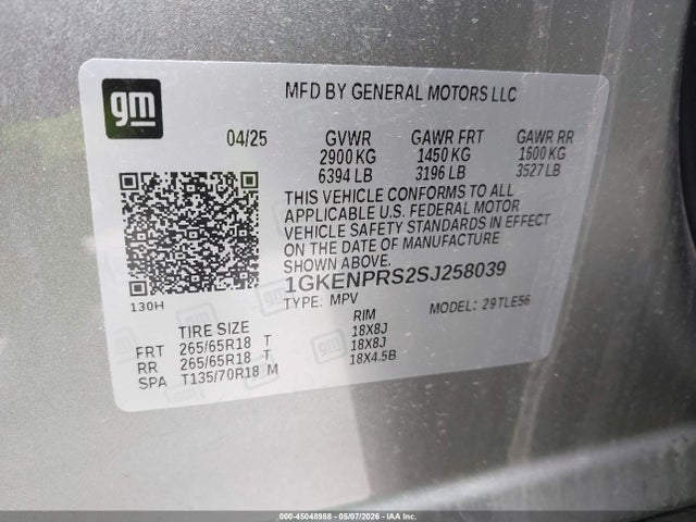 2025 Gmc Acadia Awd At4 მანქანა იყიდება აუქციონზე, vin: 1GKENPRS2SJ258039, აუქციონის ნომერი: 45048988