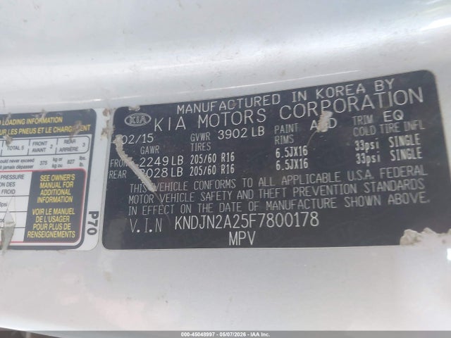 Aukcja sprzedaży 2015 Kia Soul, vin: KNDJN2A25F7800178, numer aukcji: 45048997