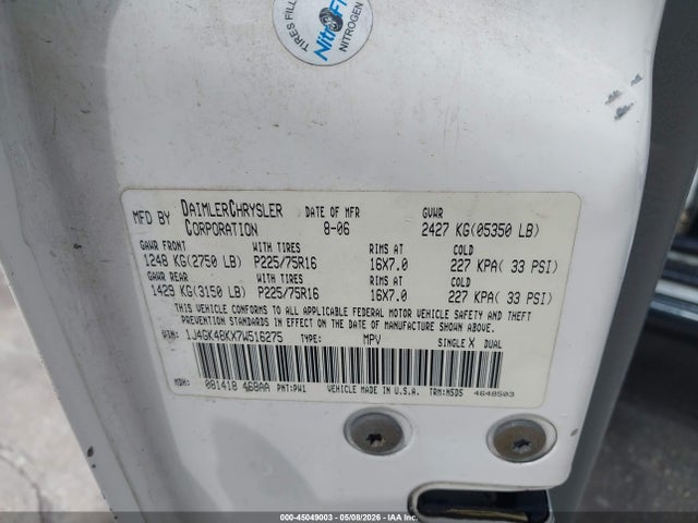Продажа на аукционе авто 2007 Jeep Liberty Sport, vin: 1J4GK48KX7W516275, номер лота: 45049003