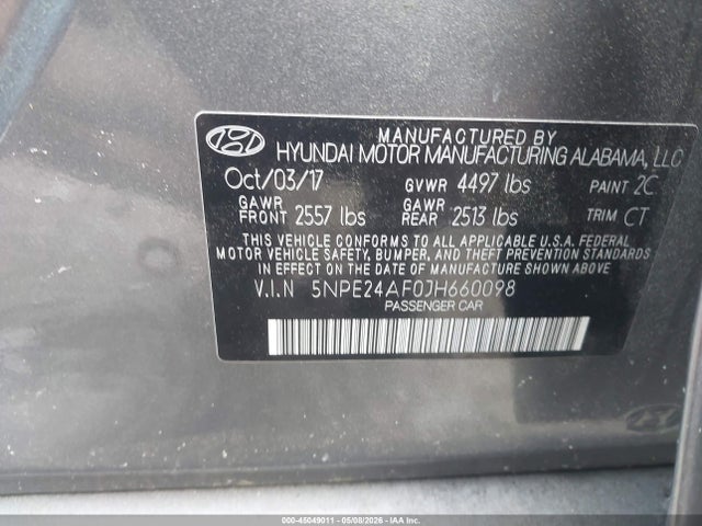 45049011 :رقم المزاد ، 5NPE24AF0JH660098 vin ، 2018 Hyundai Sonata Se مزاد بيع