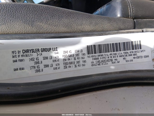 Продажа на аукционе авто 2014 Dodge Durango Sxt, vin: 1C4RDJAG2EC455788, номер лота: 45049035
