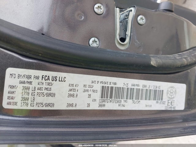 45049059 :رقم المزاد ، 1C6RR7GTXFS723039 vin ، 2015 Ram 1500 Slt مزاد بيع