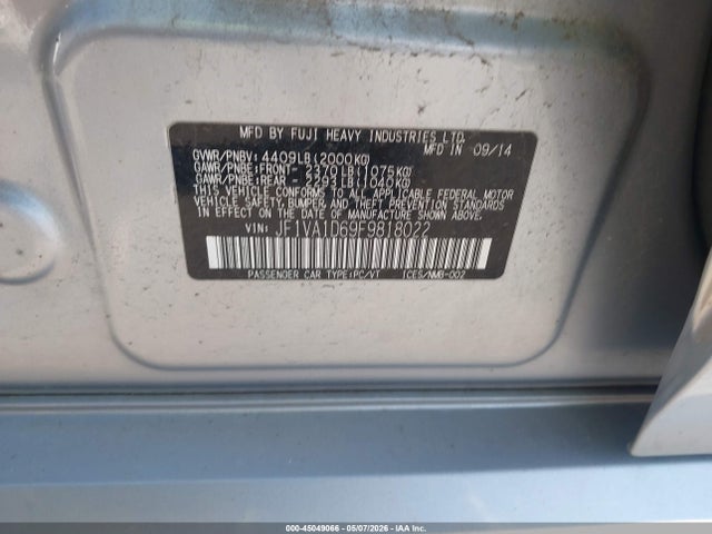 Продаж на аукціоні авто 2015 Subaru Wrx Premium, vin: JF1VA1D69F9818022, номер лоту: 45049066